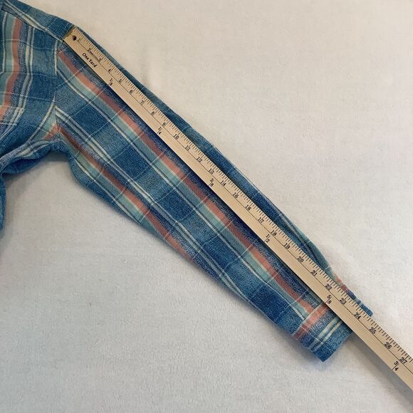 GAP Men’s Medium Shirt Blue Pink Plaid Long Sleeve Button Up Cotton Flannel - Picture 12 of 13